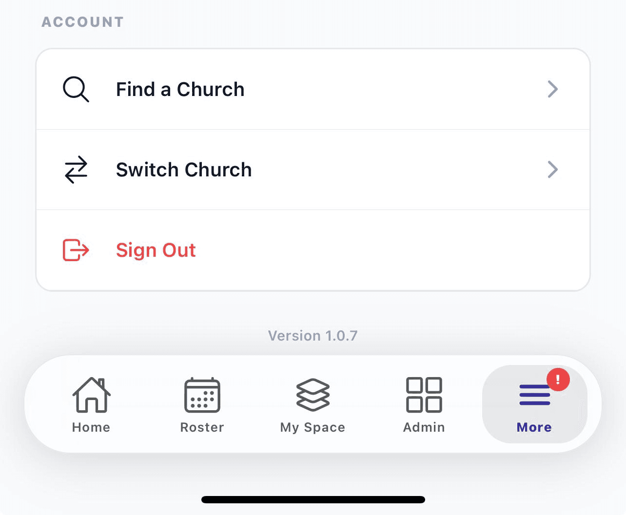 Cliamo church switcher on iPhone