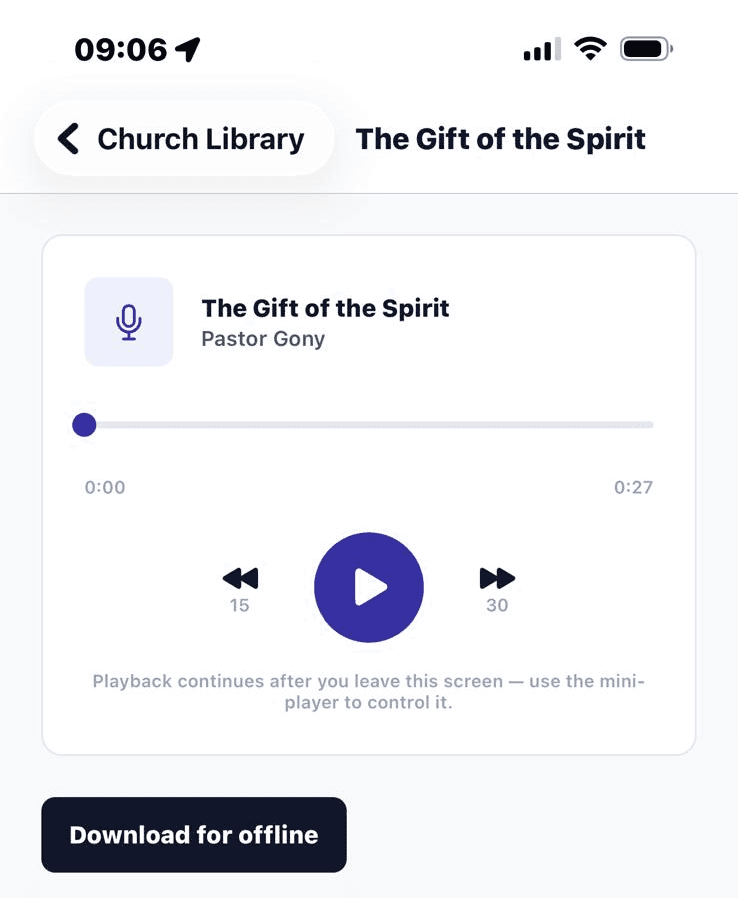 Equip sermon audio player